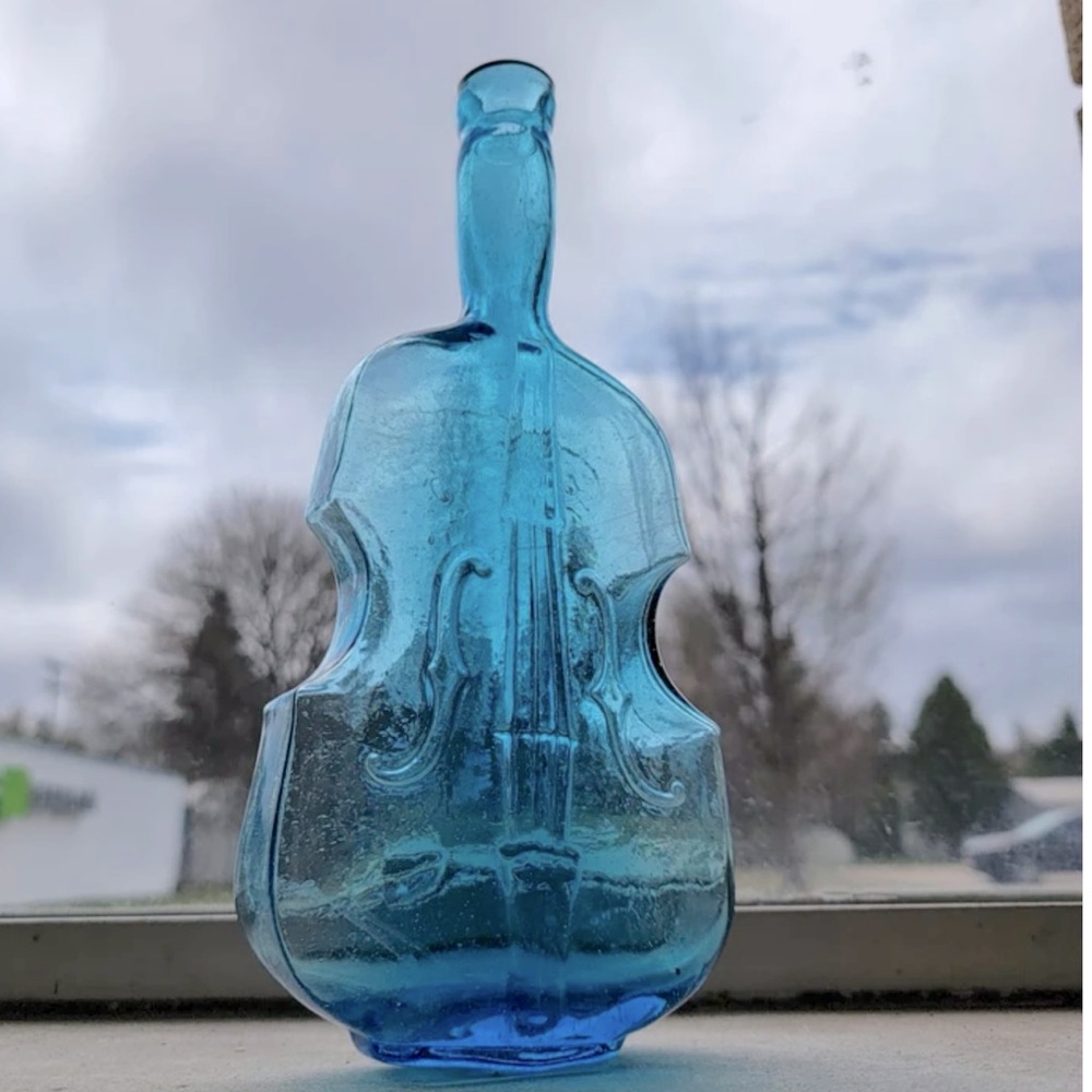 Vintage antique violin bottle blue liquor decanter vase
